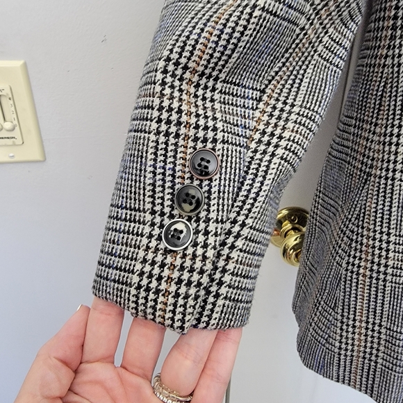 Sasson Vintage 90s Wool Blend Women's Blazer Glen Check Double Breasted Size 6 - Picture 5 of 11